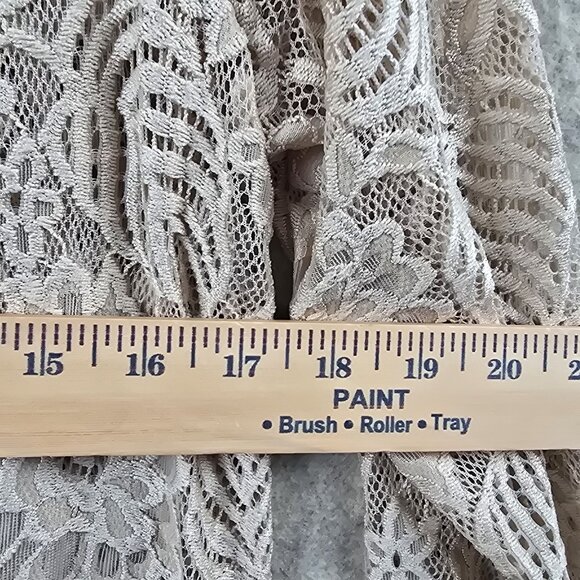 Three-Quarter Sleeve Beige Lace Kimono Duster With Fringe Large - Picture 6 of 6